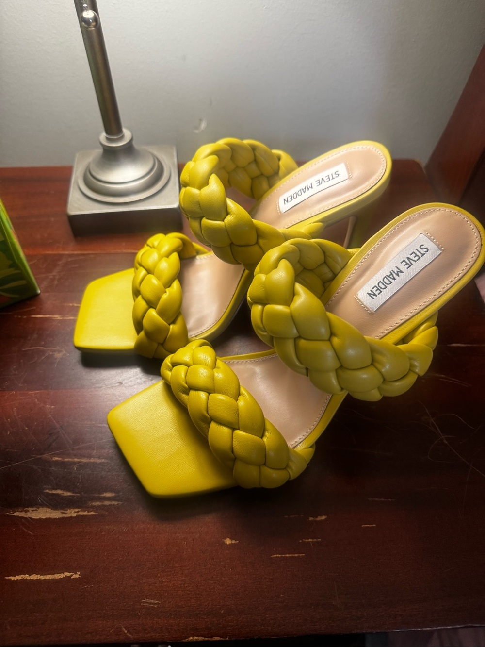 Steve Madden Braided Strap High Heel Sandals in Chartreuse Yellow - Picture 4 of 9